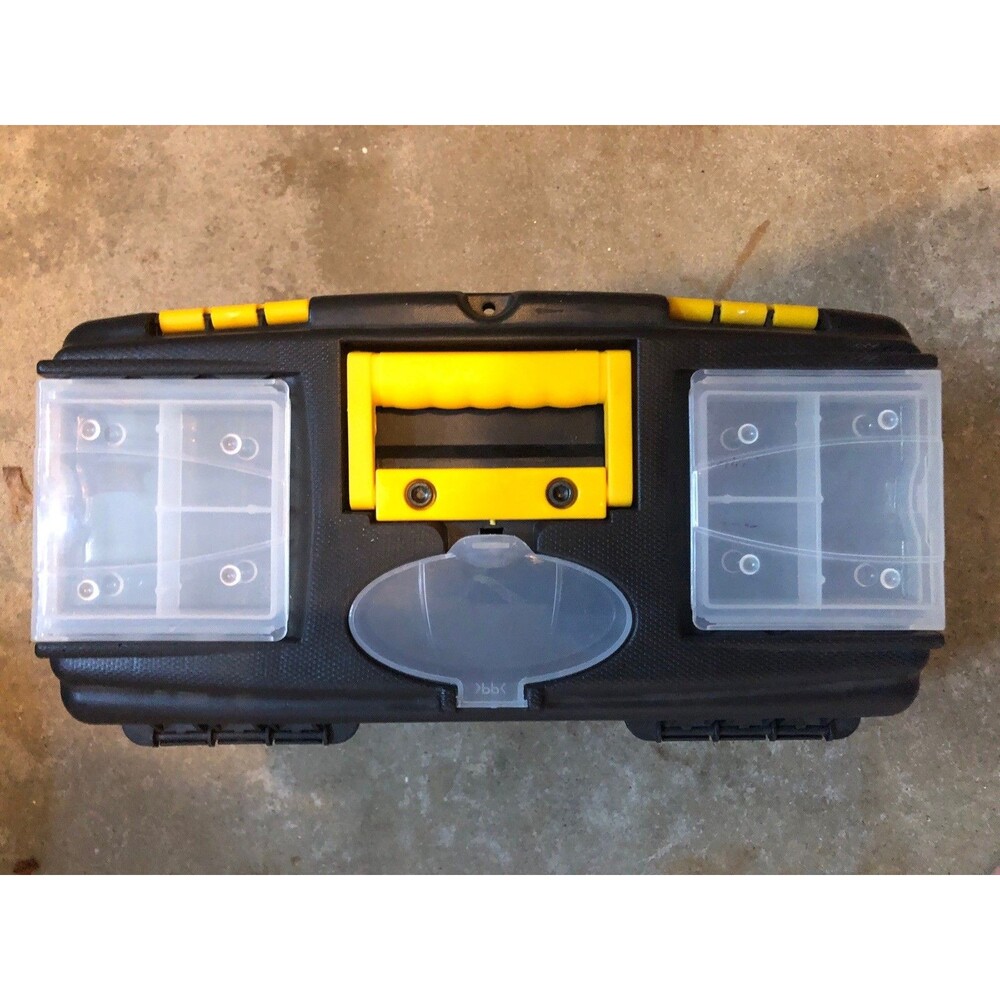 12 inch Plastic Tool Box Black Yellow with Handle and storage compartments‎
